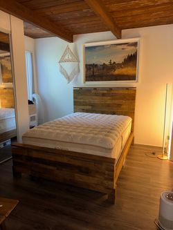 Queen Saatva Rx Mattress + Heavy, Sturdy Rustic Wood Bed Frame