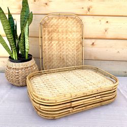 Vintage Boho Rattan Bamboo Trays