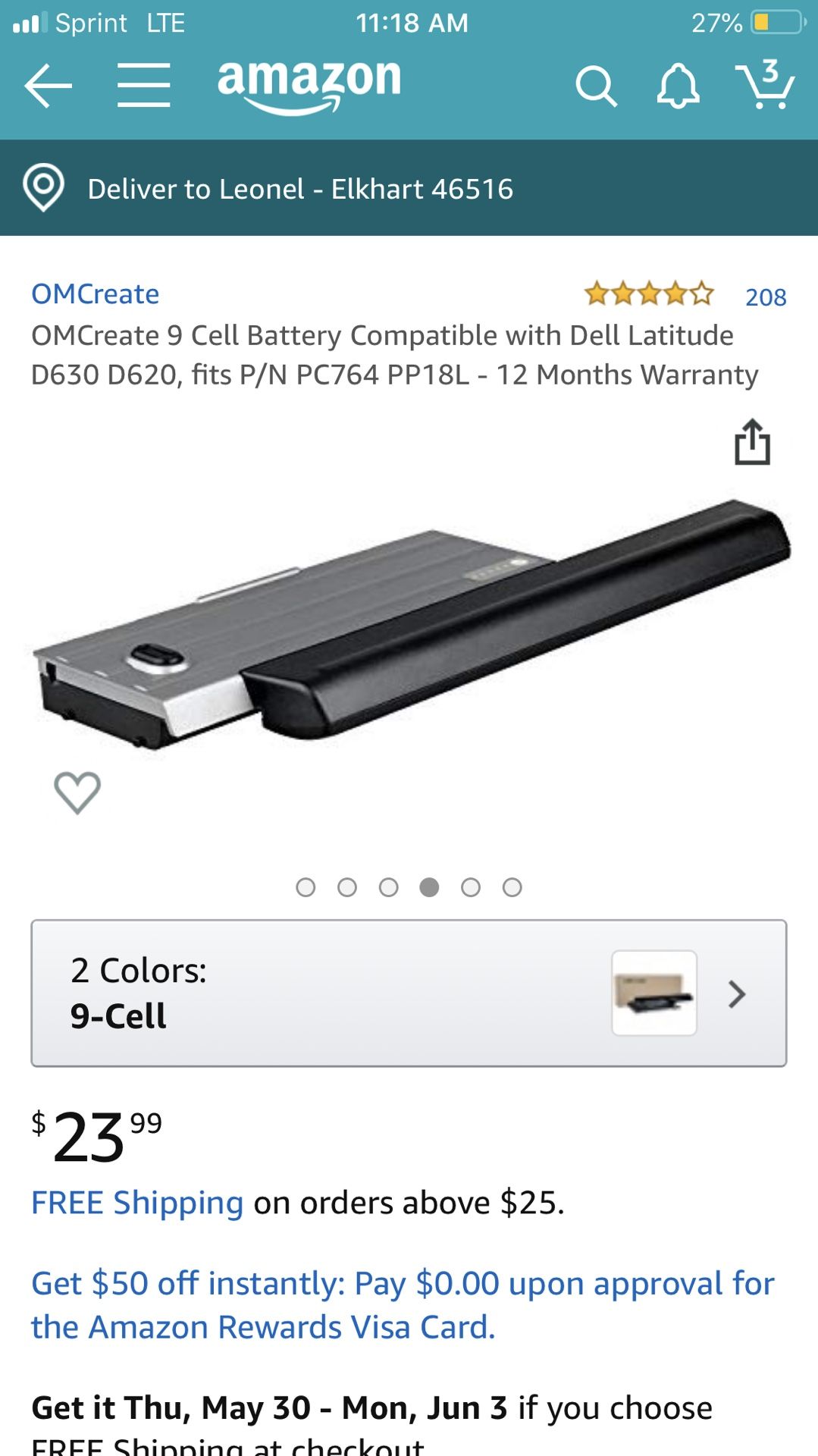 Battery for Dell Latitude D620, D630, D631,D640, D630C, D630N, D730ATG, D630UMA, PRECISSION M2300. 100% NEW