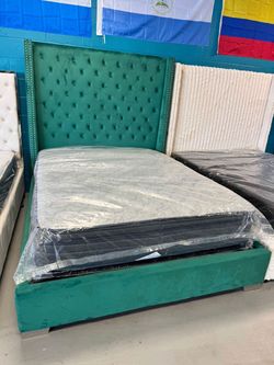 Queen bed frame with mattress set