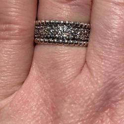 Trendy Paved solid sterling silver beaded band S925 size 7