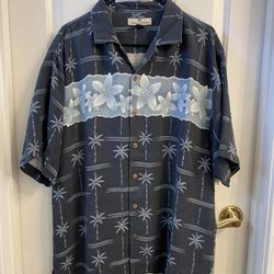 Tommy Bahama Silk Loop Collar Hawaiian Shirt S/S Multicolor Blue Size L