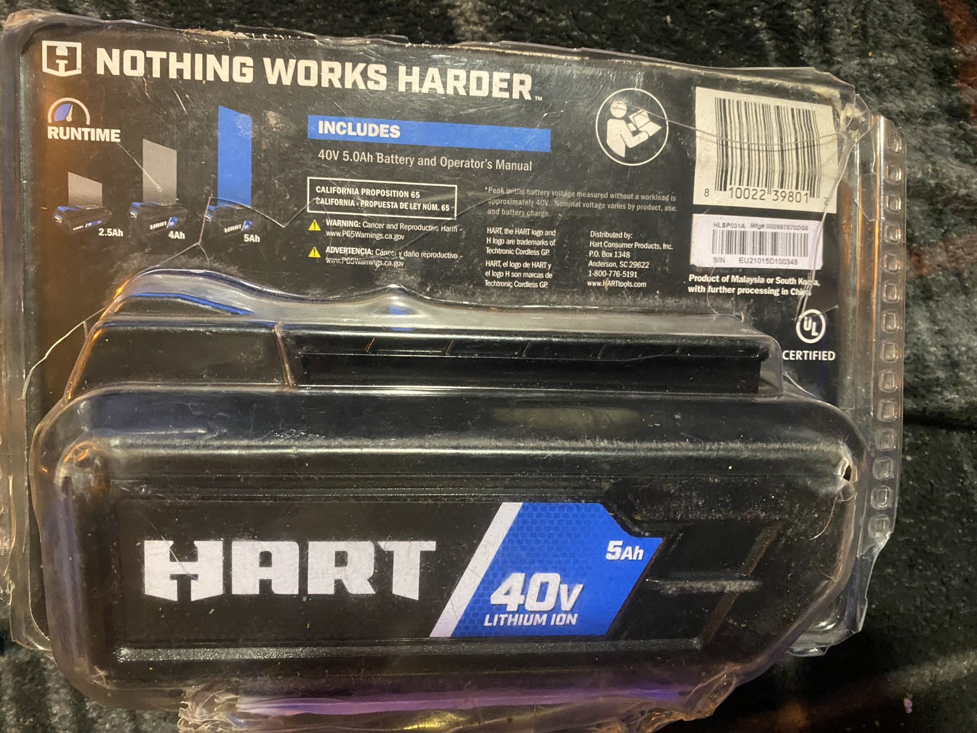 Hart Battery 40v 5.0 Ah