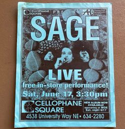 SAGE Seattle Grunge Rock Concert Poster/Flyer 1990s Vintage Original