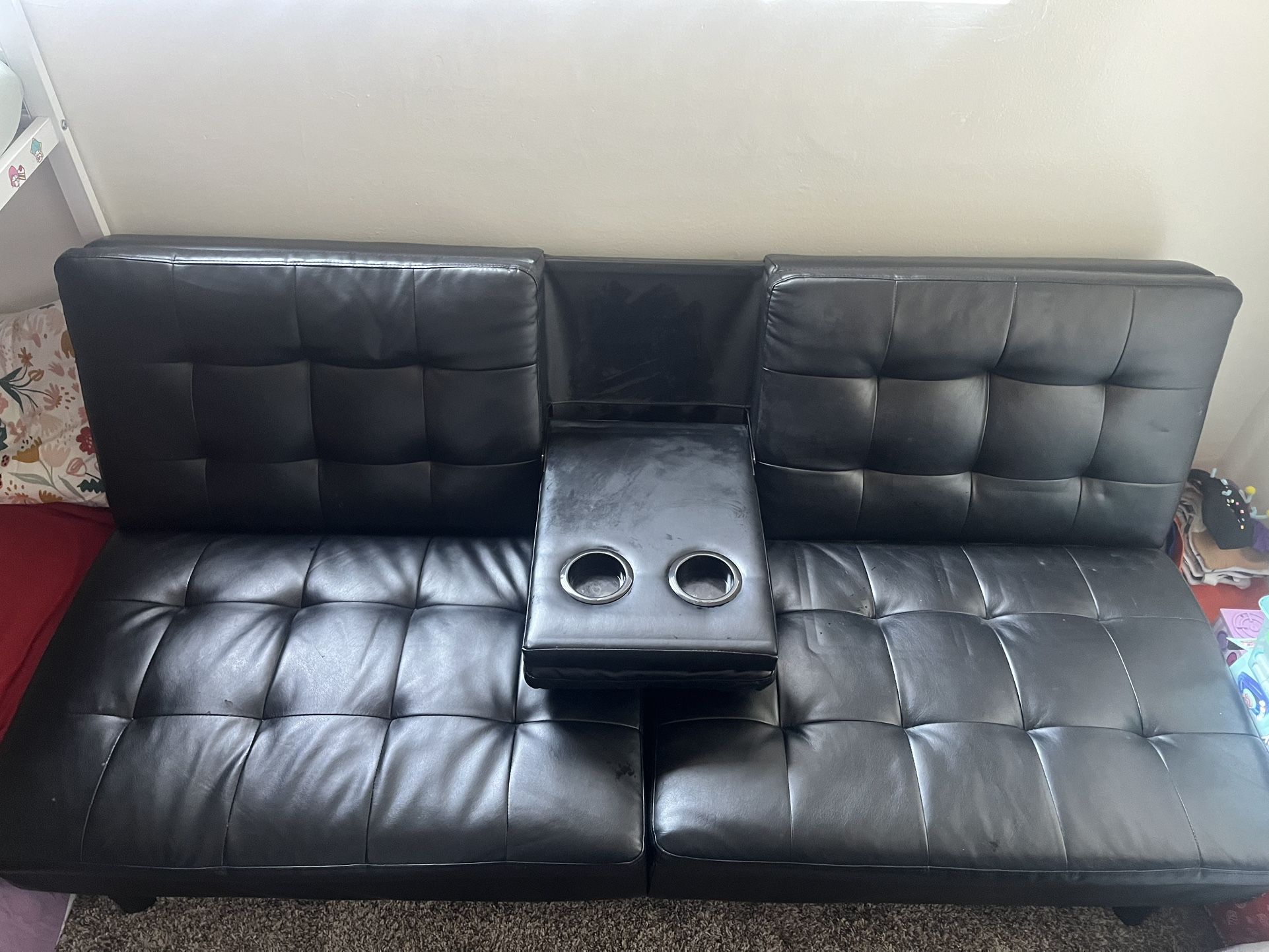 Black Folding Futon Couch With Cup Holders