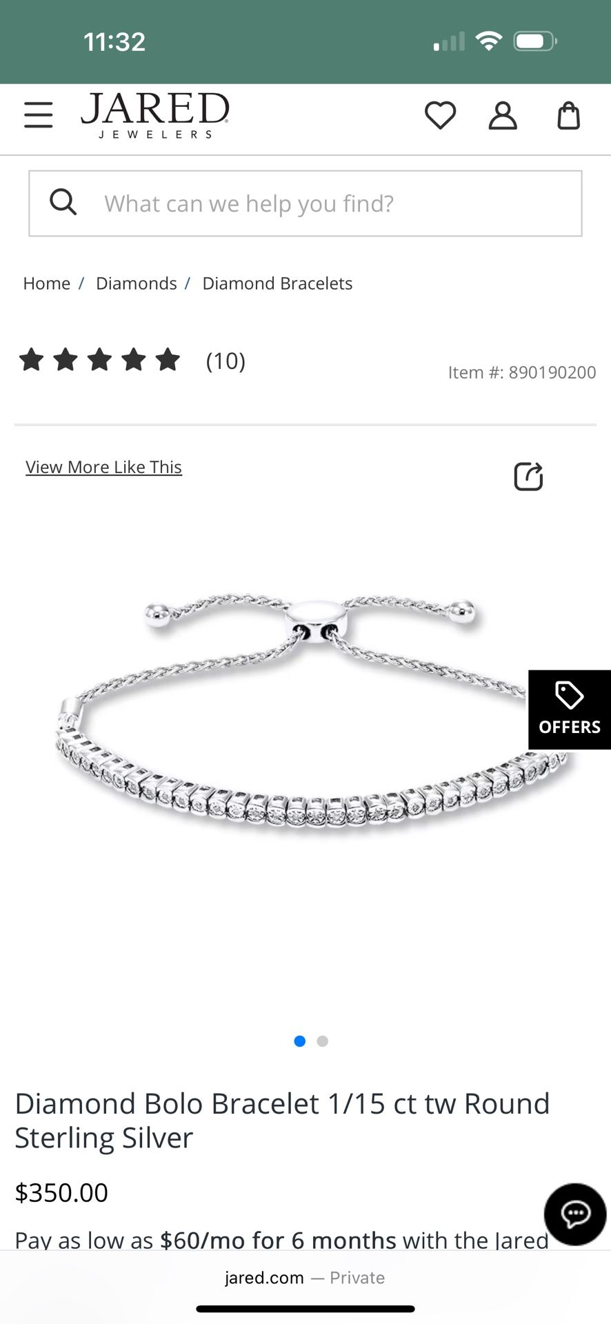 925 Sterling & Diamond “Bolo” Style Bracelet
