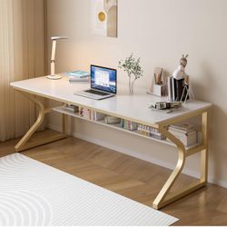 New Extra Long Computer Desk With Bookshelf 