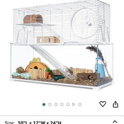 OIIBO 3 Tiers Large Hamster Cages, Glass Hamster Cage Habitat with Openable Wire Topper, Gerbil Cage with Two Ladders Ramps and Removeable Waterproof 