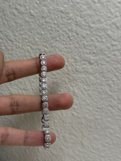 Natural diamond tennis bracelet cluster style silver 
