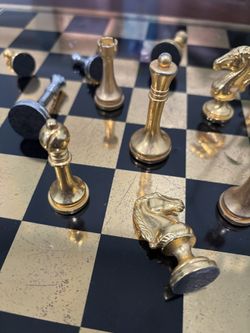 Chess Board With Metal Golden ,And Silver Color  Pieces 