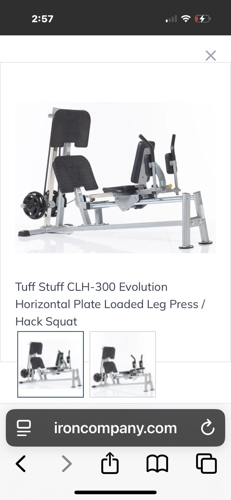 Tuff Stuff CLH-300 Evolution Horizontal Plate Loaded Leg Press / Hack Squat