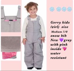 Kids toddler girl Snowsuit/ snow bib new  Size 7/8 ONLY  Gray and pink inside lining  $25 🙅🏻‍♀️ firm cash or Zelle only 