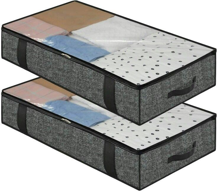 Foldable Underbed Bags - 2 Pack Blankets Clothes Comforters Storage Bag