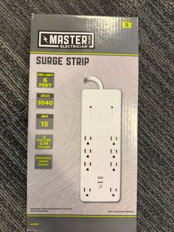 🔆 Master Electrician 8-Outlet Surge Protector Strip with 2 USB Ports