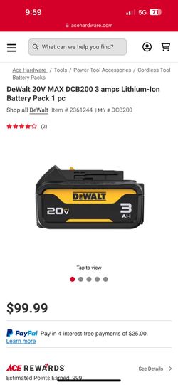 DeWalt 20V MAX DCB200 3 amps Lithium-Ion Battery Pack 1 pc