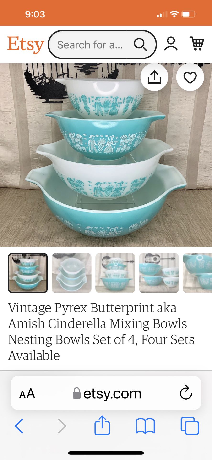 Vintage Pyrex Amish Butterprint Turquoise Cinderella Mixing Bowls