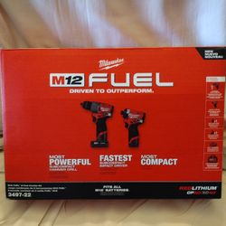 Milwaukee M12 Fuel Brushless Cordless Hammer Drill & Impact Driver Kit. $180