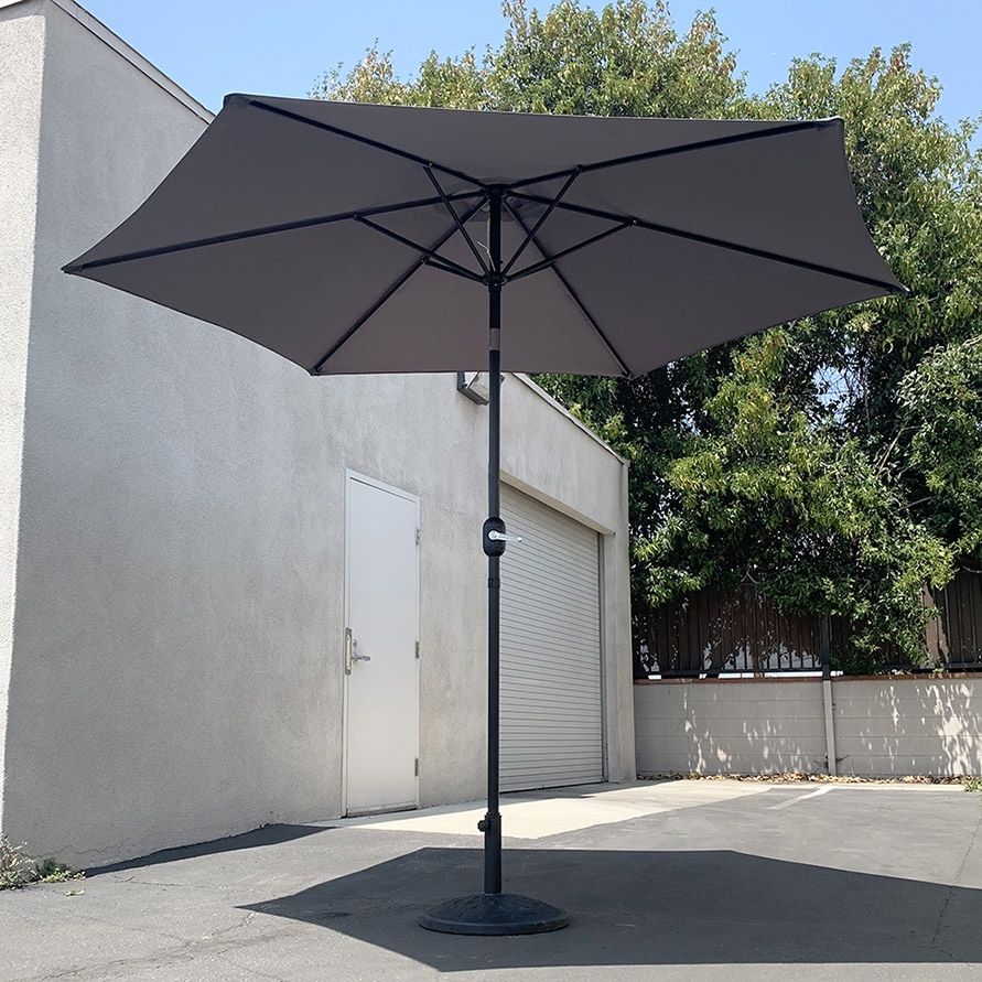 (New) $60 Outdoor Patio 10 FT Umbrella and 30lbs Base Stand Set, Beige/Red