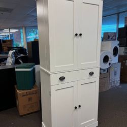 Kitchen Pantry Cabinet 72" Height, Freestanding Cupboard with Drawer, Sliding Storage Rack, and 6 Hanging Shelves for Dining Room, Laundry, White