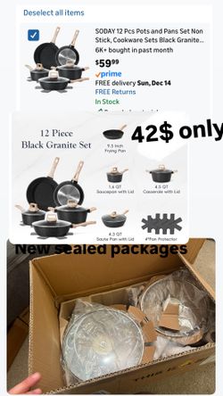 Pots and Pans Set Non Stick, Cookware Sets Black Granite Induction Cookware, Non-toxic Healthy Nonstick Kitchen Cooking Set with Frying Pans Set, Sauc