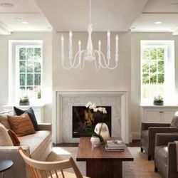 6 Light Distressed White Traditional Empire Chandelier for Living Room Bedroom No Bulbs Included L1