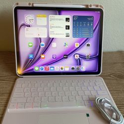 iPad Air 13” (M2 chip / 2024 / purple color) 128GB with pink keyboard case and stylus pen 
