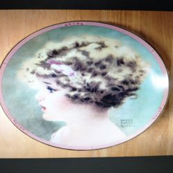 Vintage Girl Portrait Plate – Peach Blossom – Soft Pink Nursery Wall Decor