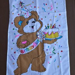 Vintage 90s Happy Birthday Bear Party Cake Outdoor Garden Flag 28"x40" Large