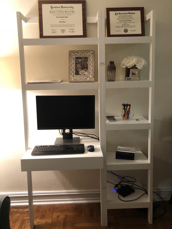 Crate Barrel Sawyer White Leaning Desk And Bookcase For Sale In