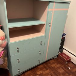 Turquoise And Pink Dresser With Closer For Kids Room 