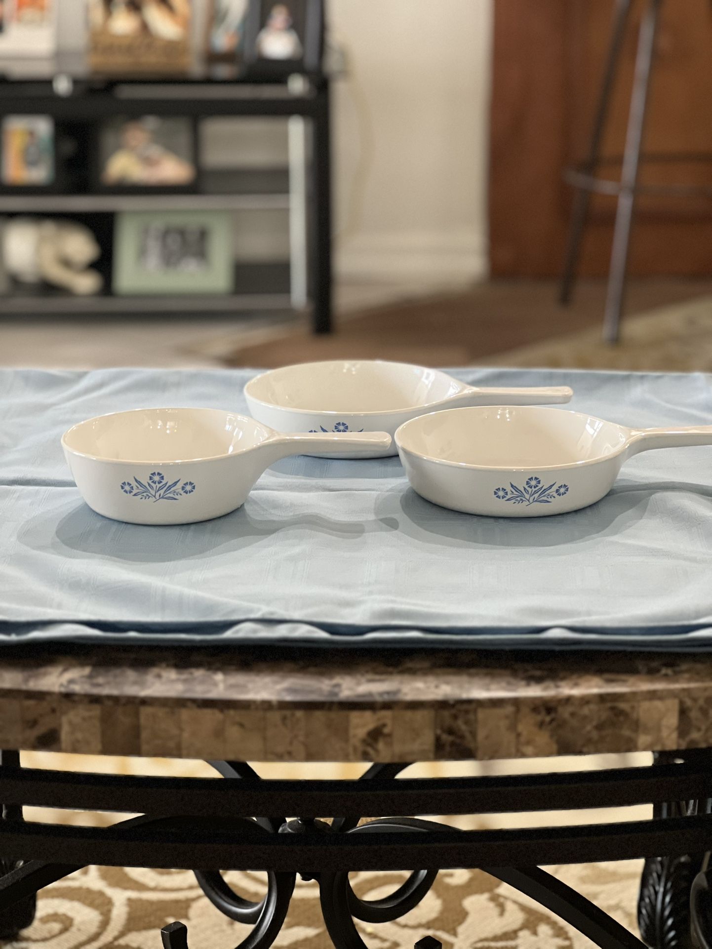 Set of 3 Vintage Blue Cornflower Corningware Skillet Sauce Pans