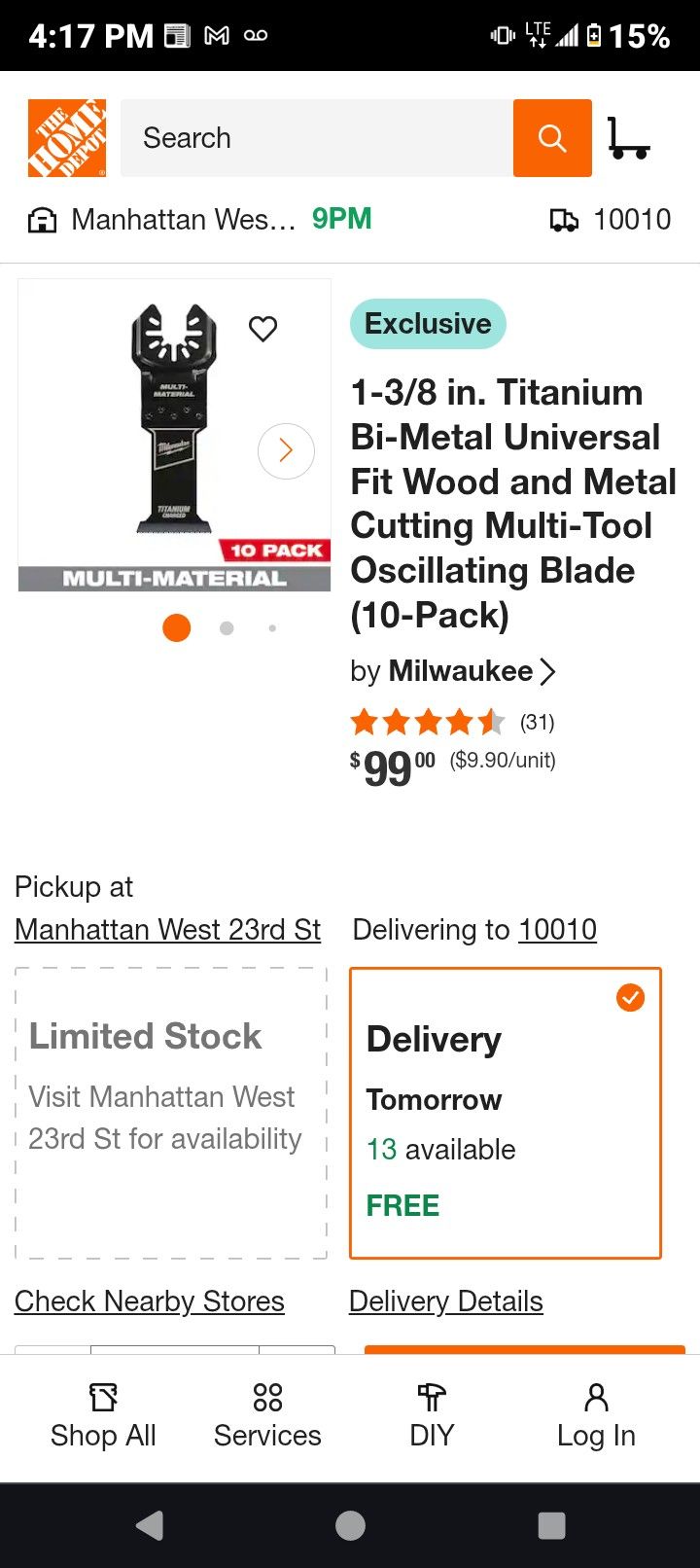 Milwaukee Bi-metal Fit Wood & Metal Cutting Multi-tool Oscillating Blade 10pk