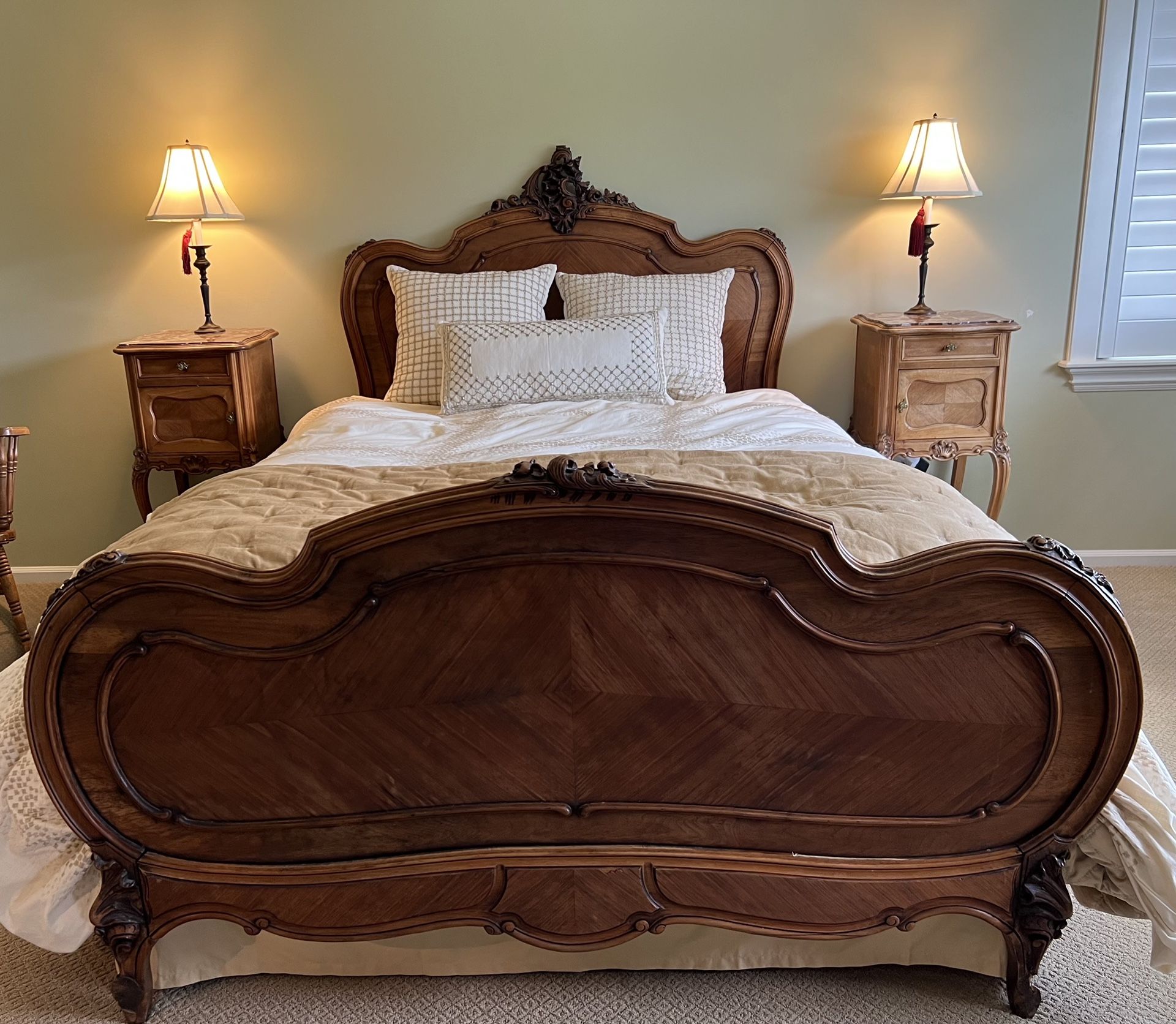 Antique 19th Century French Louis XV Queen Headboard and Footboard for