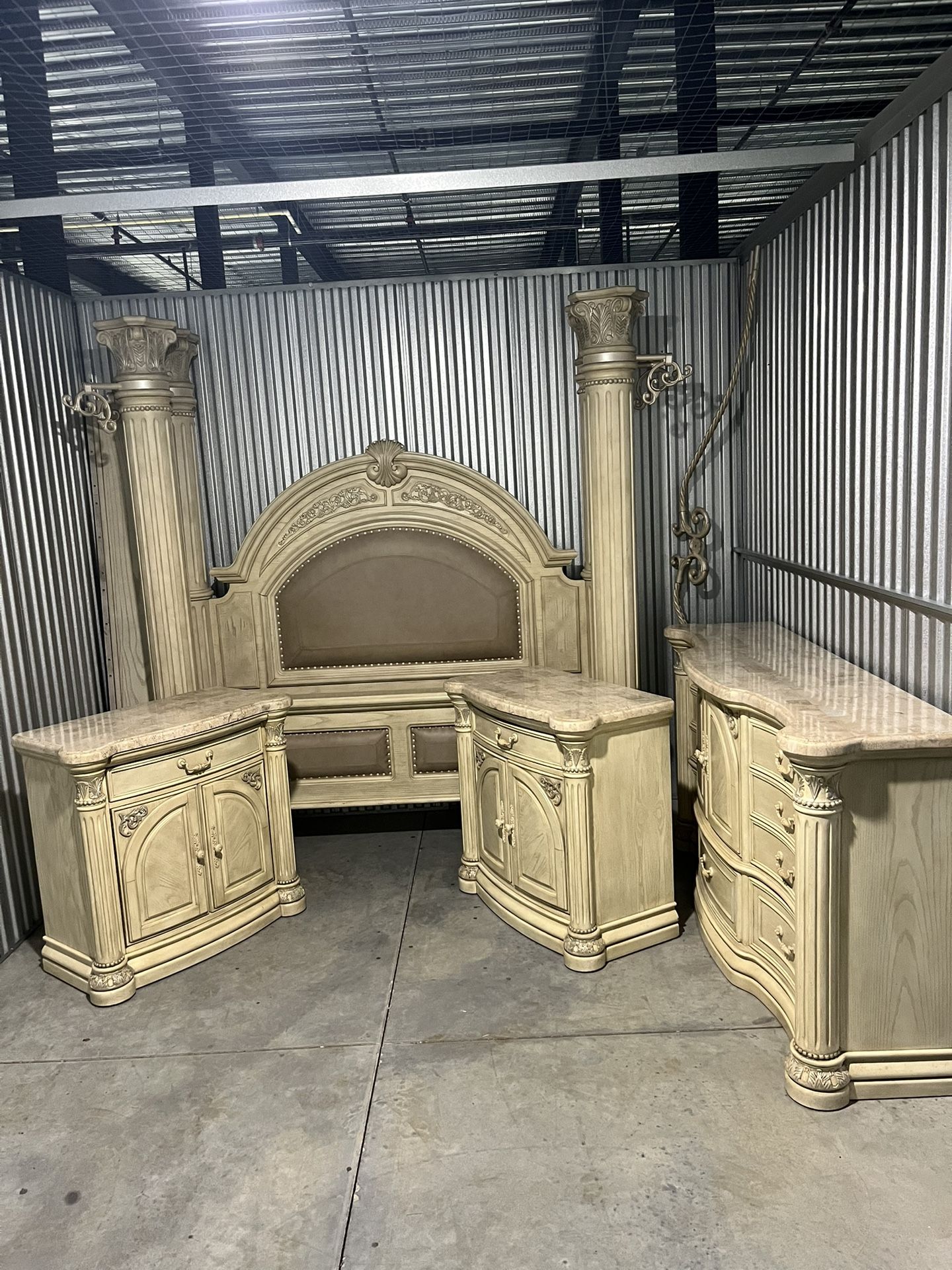 King Size Michael Amini “Monte Carlo Snow” Collection with Canopy option