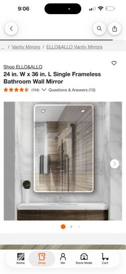 ELLO&ALLO 24x36 Frameless Bathroom Wall Mirror
