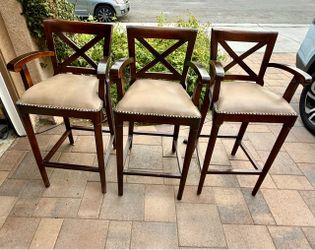 Set of 3 Wood Bar Stools with Arms