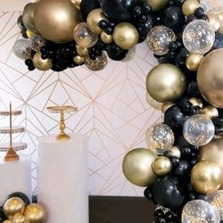 121-Pcs. Black, Gold Balloon Garland Arch Kit