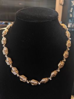 $15. Vintage gold plate necklace with 16 Austrian crystals. 16 inch choker necklace. 1/2 inch wide.