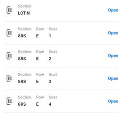 $220 4 Tickets Preferred & General Parking RS8 Row E Seats 1-4