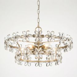 Brand NEW AnyanieJoy 19.1" Modern Crystal Chandeliers, 6-Light Flower Chandelier with Adjustable Chain, Semi Flush Mount Hanging Light Fixture for Din