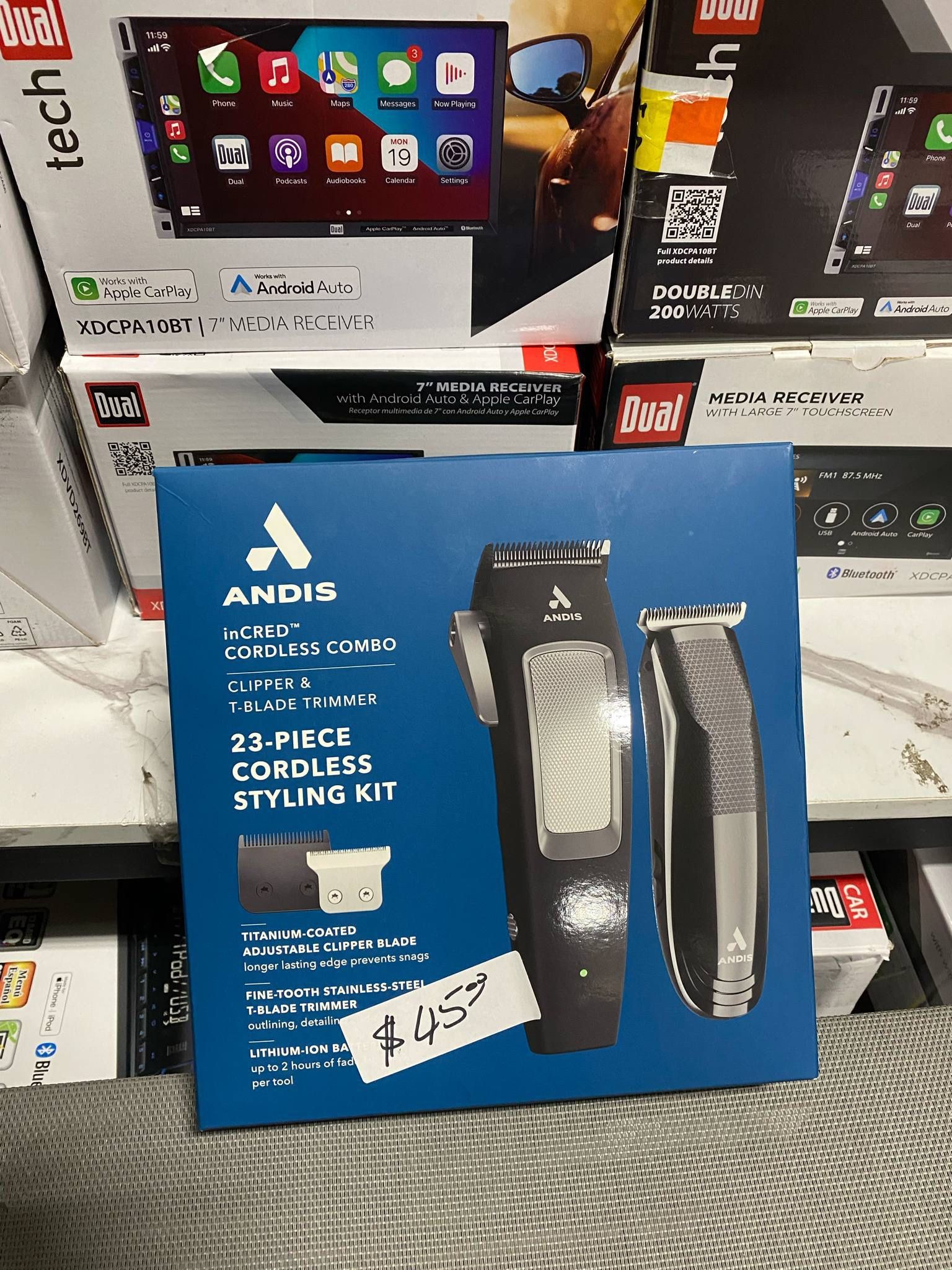 Andis inCRED Cordless Clipper & Cordless T-Blade Trimmer Kit, Lithium 23-Piece Kit, Black/Silver $45