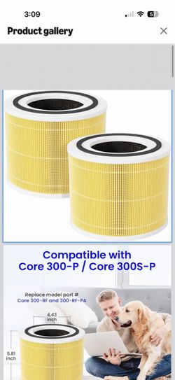 Core 300 Pet Care Replacement Filter for LEVOIT Core 300 Air Purifier 3-in-1 H13 High Efficiency Activated Carbon, 2 Pack,Yellow