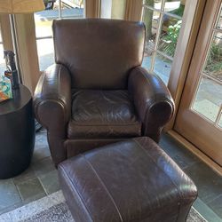Pottery Barn leather Chair And Ottoman 