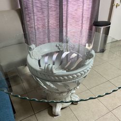 Ornate Glass Table With White Base