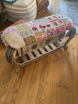 Indian Handmade Kilim Wooden Bench