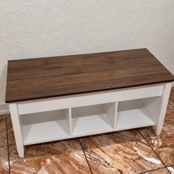 Lift-Top Coffee Table / Storage Bench – White & Brown