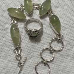  BUNDLE PURE STERLING SILVER PREHNITE AMETHYST BRACELET AND RING BOTH FOR $124