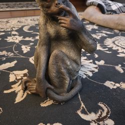 Vintage Japanese pottery monkey with glass eyes 13 inches tall