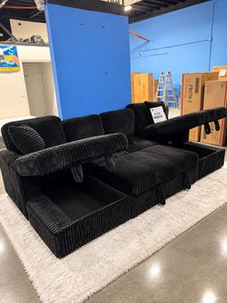 NEW Black Sleeper Sectional Sofa Couch+ Storage $10 Down