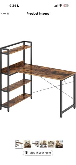 Rolanstar Computer Desk w/ Storage Shelves – Rustic Brown